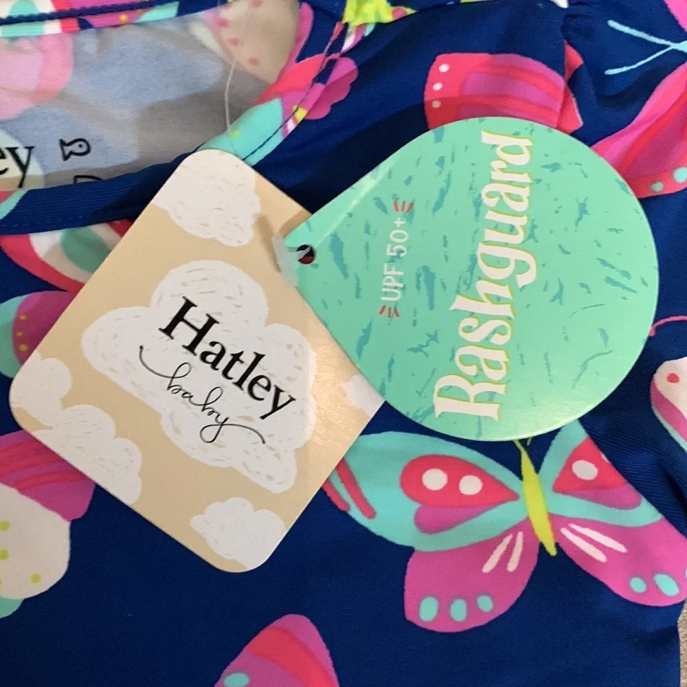 Hatley Baby Butterfly Rashguard Swim Shirt  UPF 50 6-9 Months Blue Pink New